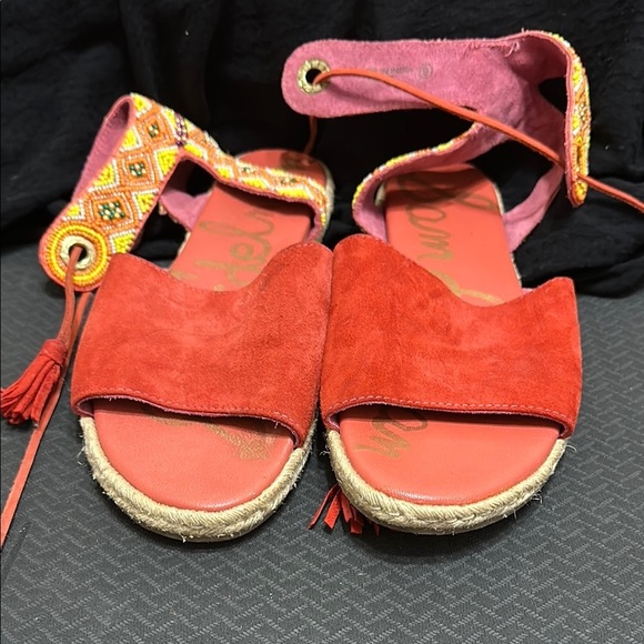 Sam Edelman Shoes - Red Espadrilles with Adjustable Ankle Strap and Soft Fabric